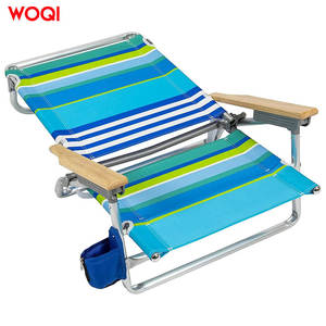 Silla de playa plegable para exteriores Woqi, ligera, de aluminio, portátil, para acampar, con brazos de madera y portavasos. - Product Image 1