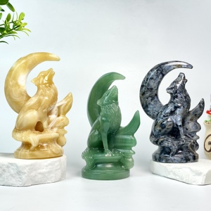 Nuovi Arrivi: Scultura di <span class=keywords><strong>Lupo</strong></span> con Luna in Cristallo Naturale e Pietre Preziose Miste per Decorazione e Feng Shui - Product Image 4