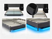 Meilleure vente : Cadre de lit suspendu double/grand format avec éclairage LED et étagère de rangement intégrée à la tête du lit