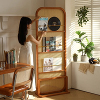 Paravent en rotin massif de style japonais DISHI pour entrée, mobile, rétro, style français, étagère de rangement pour magazines et livres