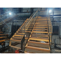 Hochwertige Kommerzielle Doppelseitige Träger-Treppe mit Sicherheits-Hartglas-Geländer und Schwerlast-Stufen