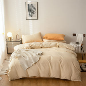 Nouvelle conception, housse de <span class=keywords><strong>couette</strong></span> en gaze imprimée 100% coton, 200TC, style américain, ensemble de literie 4 pièces, taille king, volants, anti-acariens - Product Image 5