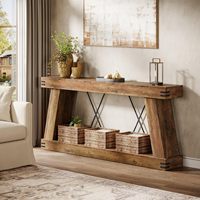 Console de style farmhouse de 70,9 pouces, longue et étroite, à placer derrière un canapé, avec rangement, style industriel rustique, pour entrée et salon