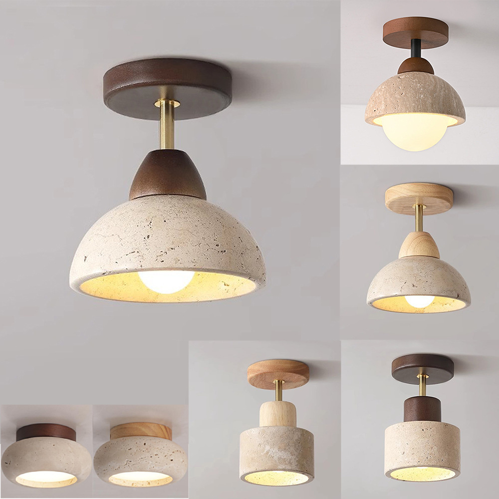 Modern Italian-Style Ceiling Lamp Small Milky Corridor Aisle Light Wood Yellow Travertine for B&B Hotel Bedroom Living Room