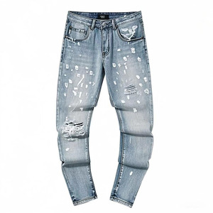 <span class=keywords><strong>Jeans</strong></span> Denim da <span class=keywords><strong>Uomo</strong></span> di Alta Qualità, Modello <span class=keywords><strong>Boyfriend</strong></span> a Gamba Dritta, Casual, Effetto Usurato, Blu e Nero, Personalizzabili, Streetwear Autunnale - Product Image 4