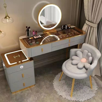 Offre Spéciale Coiffeuse Nordique Intelligente à Recharge sans Fil avec Lumière, Table de Maquillage Multifonction pour Chambre, Table de Toilette Princesse