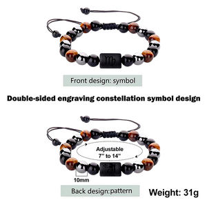 Pulsera con signo del zodiaco <span class=keywords><strong>para</strong></span> hombre y mujer, brazalete ajustable <span class=keywords><strong>de</strong></span> Tigre, hematita y obsidiana negra, Triple protección, 10mm, 12 Uds. - Product Image 5