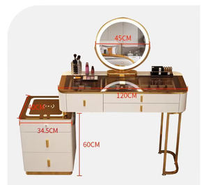 Mesa de maquillaje de madera maciza multifuncional, tocador inteligente, mesa de maquillaje de dormitorio con carga inalámbrica, Simple moderna - Product Image 5