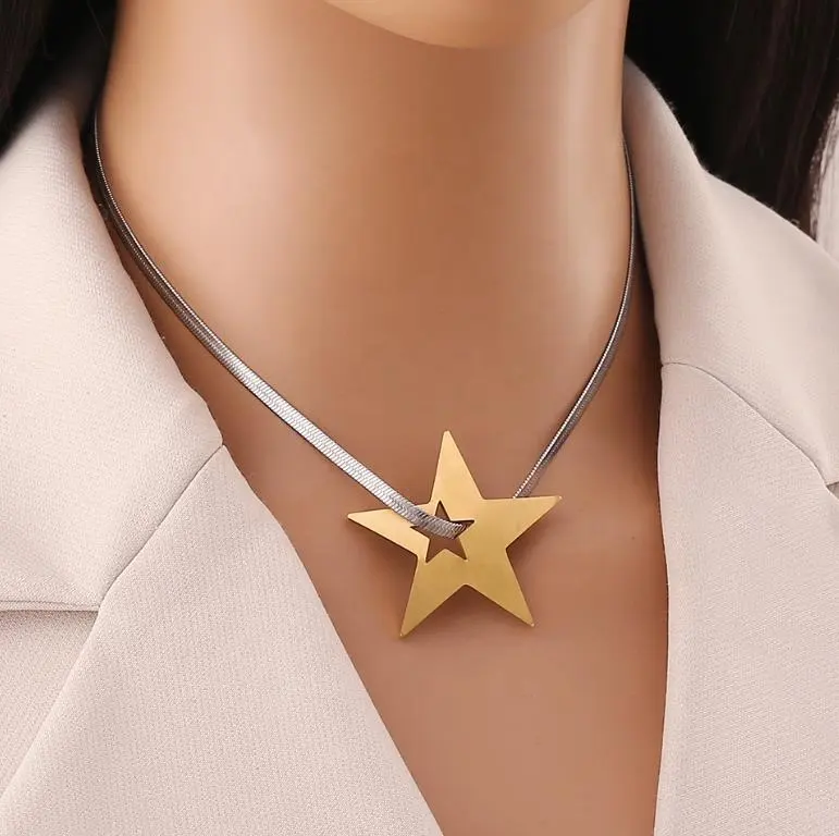 Collana a forma di stella in acciaio inossidabile con ciondolo e cuore in acciaio al titanio catena di gioielli girocollo collana da donna