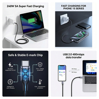 Cable de Carga Rápida Tipo C, Cable USB C de 240W 5A, Trenzado de Nailon, 1m 2m 3m, Cable Tipo C Personalizado de Fábrica, PD 3.1, Cable Tipo-C a Tipo-C