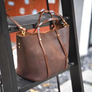 Soft Leather Tote <b>Bag</b> Bucket Type Vegetable Tanned Cowhide Large Capacity Everyday Commuter <b>Bag</b> Normcore Minimalist Style Brown - Product Image 4