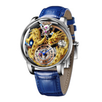 Montre pour homme Pindu en forme de dragon gravée en 3D, boîtier en acier inoxydable, bracelet en cuir, verre saphir pour mouvement à quartz 762