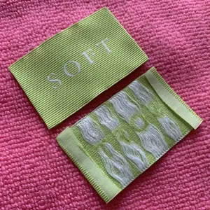 Uniek Oppervlak Privé Logo Grosgrain Geweven Label, Neon Groen Getextureerde Kleding Nek Label