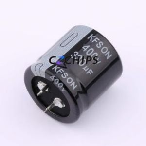 Condensateur électrolytique en aluminium à encliquetage KN331M40030*30A, composant traversant (THT), D30xL30mm 330uF 20% 400V 10mm - Product Image 1