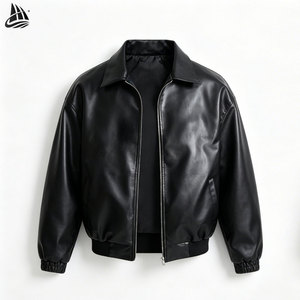 Blouson aviateur en cuir PU <span class=keywords><strong>noir</strong></span> sur mesure de haute qualité pour homme, style streetwear tendance, inspiré du vintage, avec fermeture éclair. - Product Image 1