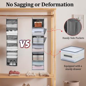 Organiseur de placard suspendu à 6 niveaux 33x15x85cm avec tiroirs et poches pour le rangement des vêtements, utilisation en chambre - Product Image 6