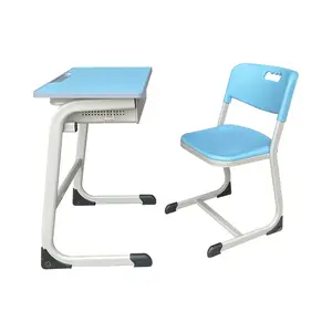 Juego de sillas y mesas de escritorio individual para estudiantes, muebles de aula de tallo escolar moderno de metal elemental