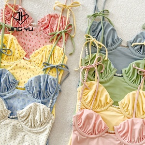 Maillots de bain en gros de haute qualité, imprimés plissés à perles, maillots de bain personnalisés en nylon recyclé pour femmes, une pièce - Product Image 2