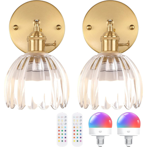 โคมไฟติดผนังดีไซน์สแกนดิเนเวียนสีบรอนซ์ โคมคริสตัลทรงระฆัง หลอดไฟ LED RGB E26 ควบคุมด้วยสวิตช์ แขนปรับได้ แสงวอร์มไวท์ 3500K - Product Image 4