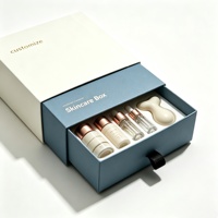 Boîte de soin de la peau de luxe personnalisée avec logo, crème et bleu, avec 5 inserts, boîte cadeau en carton rigide avec tiroir pour ensemble d'outils de soin du visage