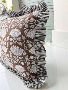 Black Floral Block Print Linen <b>Throw</b> <b>Pillow</b> Dark Pattern Aesthetic <b>Pillow</b> Botanical Home Handmade Farmhouse Cushion Cover - Product Image 2