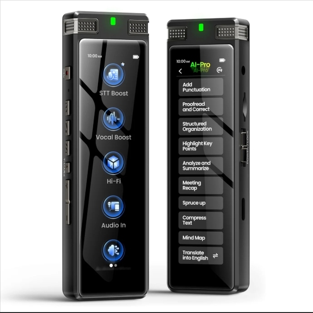 Portable AI Smart Digital Voice Recorder Touch Screen Long Battery Life Meeting Speech Notes Audio Recording Equipment MP3