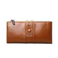 Cartera Larga Bifold de Cuero PU con Cierre de Cremallera y Broche, Forro de Poliéster, Estilo Retro, con Protección RFID, para Mujer, en Oferta