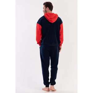 Men's Long-Sleeve <b>Fleece</b> Hooded <b>Pajama</b> Set with Zipper Printed Pattern Pockets Cuffs for Autumn Season - Product Image 1