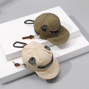 Niedliche Denim-Smiley-Mini-Kappe Schlüsselanhänger mit Reißverschluss-Aufbewahrungstasche aus Canvas-Stoff zum Anklipsen für Ohrhörer, Münzen und kleine Alltagsgegenstände - Product Image 5