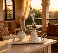 Ensemble de brûleur d'encens Mubkhar en marbre naturel de luxe avec plateau pour la décoration de table à domicile, hôtel, Ramadan, style arabe, Moyen-Orient