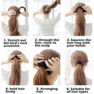 Vente en gros d'accessoires capillaires pour femmes : Pinces à cheveux magiques personnalisées en velours floqué 'Nid d'oiseau', Élastiques à cheveux extensibles et Outils pour chignons - Product Image 4