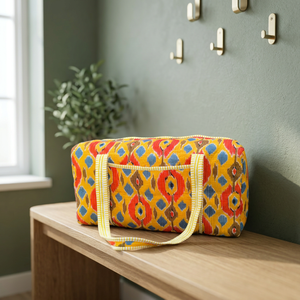 Sac de voyage week-end en tissu coloré avec fermeture éclair, grande capacité, sac de sport jaune, rouge, bleu, matelassé fait main - Product Image 2