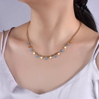 Chaînes en acier titane de luxe léger pour femmes, couleur or 18 carats, inaltérable, avec étoile bleue à cinq branches, style sportif et personnalisé