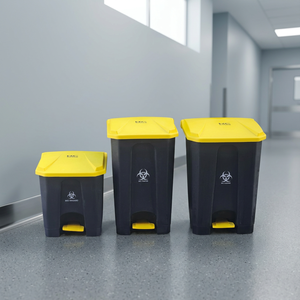 Medical Foot Pedal Waste <b>Bin</b> Rectangular Black Yellow <b>Lid</b> Biohazard Label Indoor/Outdoor Home Use PP Material KC Green GR818 - Product Image 6