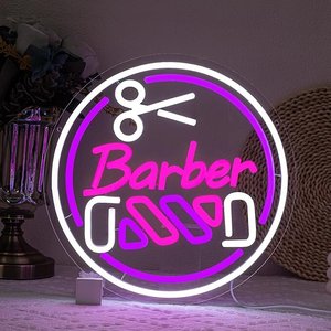 Letrero LED de Neón Personalizado para Barbería, Diseño de Tijeras y Peine, Luz de Neón para Decoración de Pared de Salón de Belleza o Tienda - Product Image 1