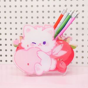 Customized Cute Cartoon Container Pen Holder Acrylic Pen Holder Anime Desk Custom Logo Kawai Plastic Pen Holder with <b>Photo</b> <b>Frame</b> - Product Image 3
