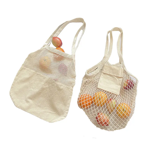 Bolsa de red de malla de fruta de cuerda de algodón de lona reutilizable lavable con mango largo bolsas de malla para verduras - Product Image 2