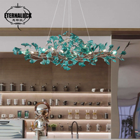 Lustre LED en fer et acrylique, motif Ginkgo vert, pour hall d'entrée, salon, restaurant, villa de luxe, escalier d'hôtel, duplex, L80cm