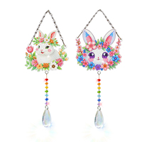 Ensemble de 2 pendentifs carillon à vent artistiques de peinture diamantée DIY, motifs animaux de dessin animé peints à la main, 100% entièrement en diamant, en acrylique écologique