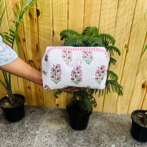 Handmade Floral Cotton Down <b>Zip</b> Makeup Bag Bridesmaid Gifts Proposal Cosmetic Bag Women Cosmetic Bags - Product Image 1