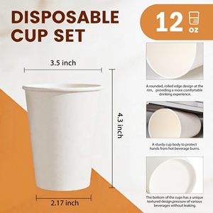 Vasos de café desechables biodegradables y compostables de bagazo de caña de azúcar de 8oz y 12oz con tapa para llevar - Product Image 2