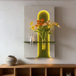 Peinture murale de luxe, nature morte, grande œuvre d'art murale, peinture texturée en relief 3D, peinture artisanale minimaliste en grès, décoration d'hôtel LED - Product Image 4