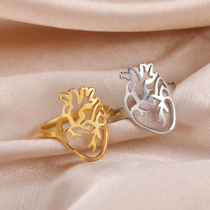 스테인리스 스틸 속이 빈 해부학적 심장 반지 골드 실버 컬러 커플링 - Product Image 1