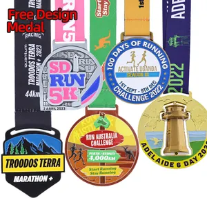 Manufacturer Design Custom 5K 10K 21K Finish Marathon Running Enamel Sport Medals with Metal Trophies Plaques