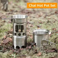 Réchaud à bois d'extérieur en acier inoxydable, ensemble de cuisson portable, kit de camping pliable coupe-vent pour barbecue, 3-5 personnes, moderne
