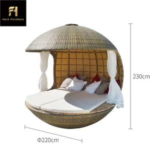 Best Selling Portable Round <strong>Outdoor</strong> <strong>Daybed</strong> Wicker Rattan <strong>with</strong> <strong>Canopy</strong> for Patio Beach Villa Use - Product Image 3