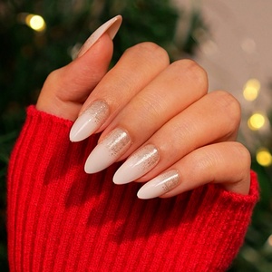 Faux Ongles à Presser en Gel Souple Scintillant, Vente en Gros, Haute Qualité, Réutilisables, 32 Pièces, Courts, Amande, Blancs - Product Image 1