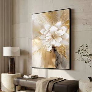 Peintures à l'huile 3D texturées, art floral abstrait fait main sur bois, <span class=keywords><strong>peinture</strong></span> murale florale argentée et dorée, décoration d'intérieur de luxe - Product Image 6