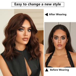 วิกผมบ๊อบสั้นสีน้ำตาลแบบเต็มศีรษะสำหรับผู้หญิง คุณภาพสูง ขนาด 18 นิ้ว ยาวประ<span class=keywords><strong>บ่า</strong></span> <span class=keywords><strong>ผม</strong></span>ฟูเป็นธรรมชาติ พร้อมหน้าม้า <span class=keywords><strong>ผม</strong></span>สังเคราะห์นุ่มสลวย - Product Image 3