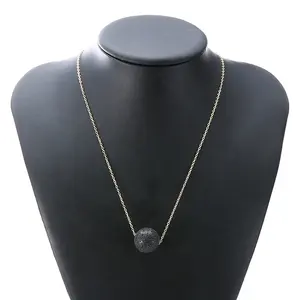 Popular Jewelry Natural Lava Volcanic Stone Drilled Oil Diffuser Personality Geometric Ball Triangle Pendant Necklace